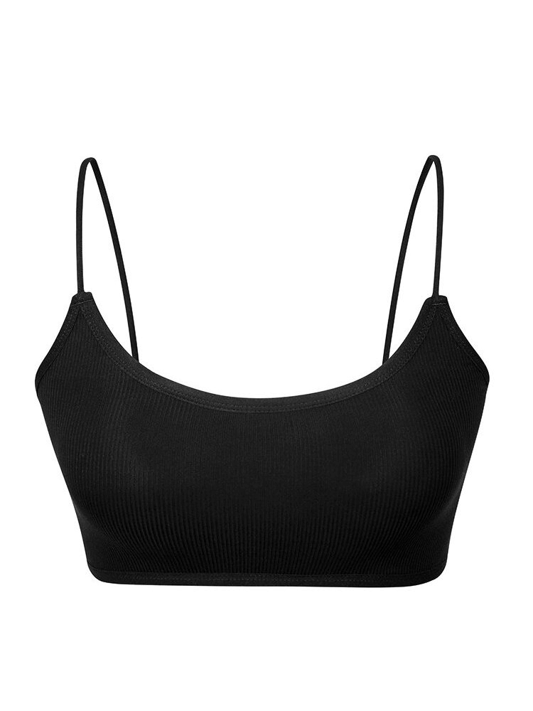 Stylish wireless women's sports bra, open-back design, black color, ideal for yoga, breathable modal fabric, comfy A-B cup fit.